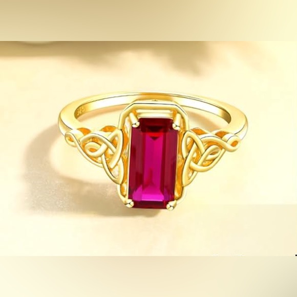 Gorgeous 18kt Gold Vermeil Antiques Scroll Pink Ruby Ring 7